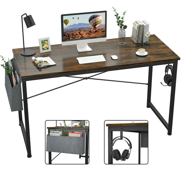 Seeutek Study Computer Desk Modern Writing Table 47 Inch Simple Style Laptop Desk with Storage Bag and Hooks for Home and Office 